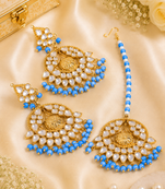 Designer kundan earrings with maang tikka