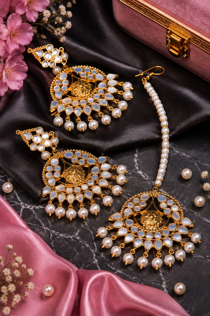 Statement kundan earrings jewelry set