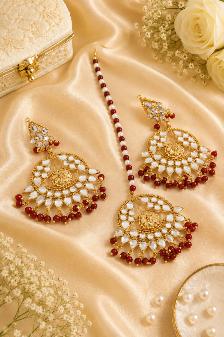 Lightweight kundan earrings set for women