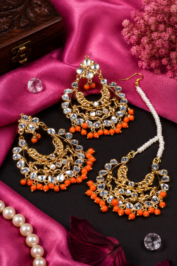 Designer Kundan Drop Earrings Combo