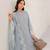 Women's powder blue straight kurta with cutwork organza dupatta