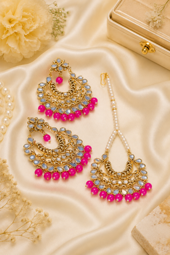Ethnic Mirror Work Kundan Earrings Set