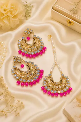Ethnic Mirror Work Kundan Earrings Set