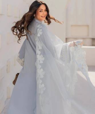 Women's powder blue straight kurta with cutwork organza dupatta 4