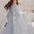 Women's powder blue straight kurta with cutwork organza dupatta