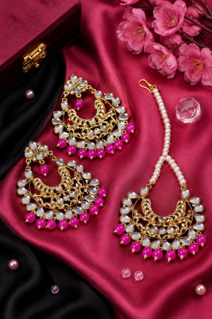 Ethnic Mirror Work Kundan Earrings Set