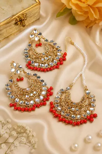 Kundan Stone Earrings with Tikka Set