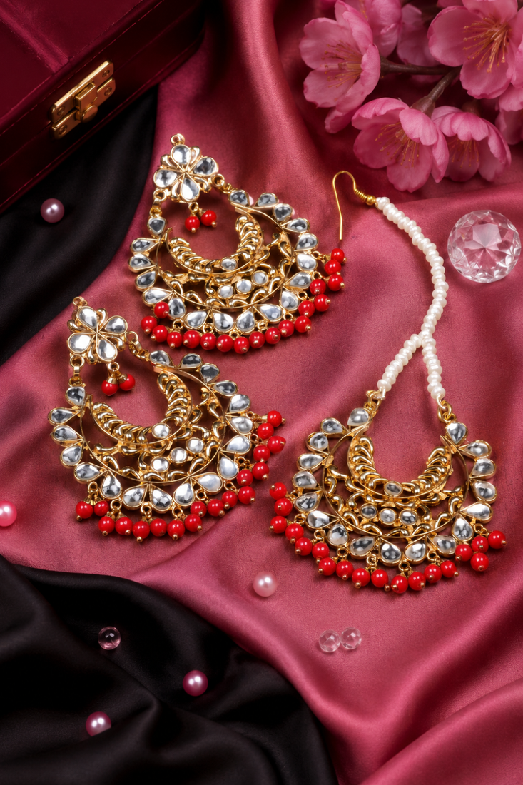 Kundan Stone Earrings with Tikka Set