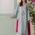 Women's light blue embroidered straight kurta with dupatta set