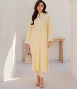 Women's pastel yellow straight kurta with pant