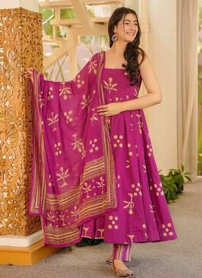 rani pink digital print anarkali suit set with dupatta 1
