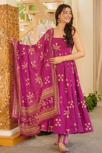 rani pink digital print anarkali suit set with dupatta
