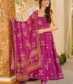 rani pink digital print anarkali suit set with dupatta