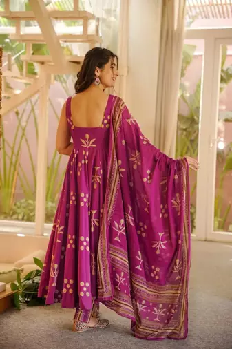 rani pink digital print anarkali suit set with dupatta