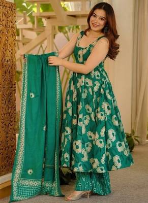 green digital print anarkali suit set with dupatta 1