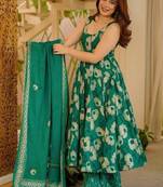 green digital print anarkali suit set with dupatta