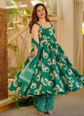 green digital print anarkali suit set with dupatta 2