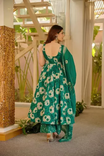 green digital print anarkali suit set with dupatta