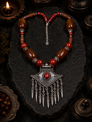 Rustic harmony beaded necklace with german silver pendant 2