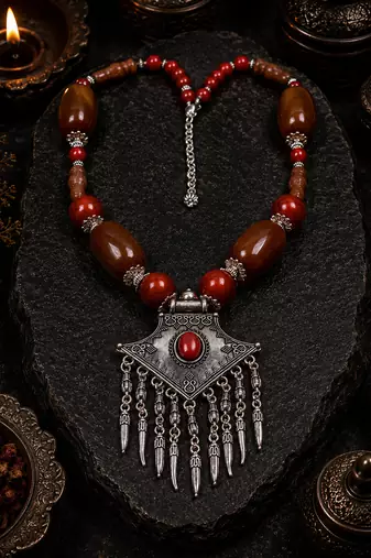 Rustic harmony beaded necklace with german silver pendant