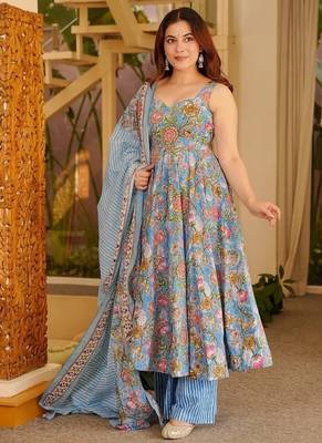 sky blue digital print anarkali suit set with dupatta 1