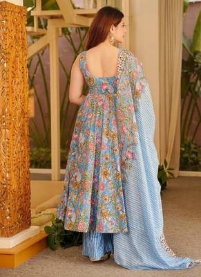 sky blue digital print anarkali suit set with dupatta 3