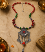 Heritage mix beads necklace with ornamental german silver charm
