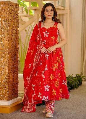 red digital print anarkali suit set with dupatta 1