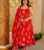 red digital print anarkali suit set with dupatta