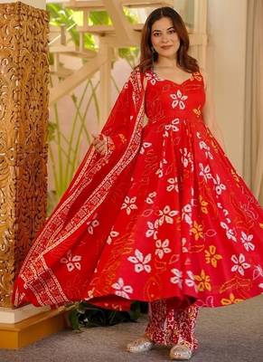 red digital print anarkali suit set with dupatta 2
