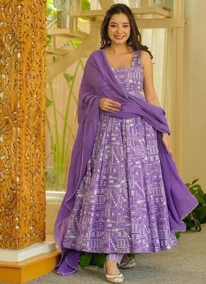 lavender digital print anarkali suit set with dupatta 1