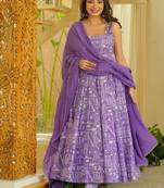 lavender digital print anarkali suit set with dupatta
