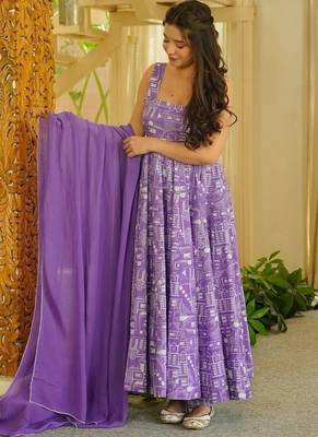lavender digital print anarkali suit set with dupatta 2