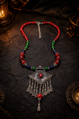 Heritage mix beads necklace with ornamental german silver charm 2