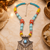 Boho tribal assorted beads necklace with german silver pendant