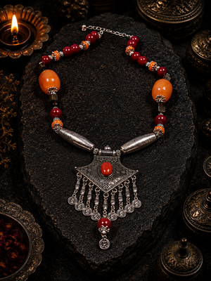 Vintage fusion beaded necklace with german silver accent 2