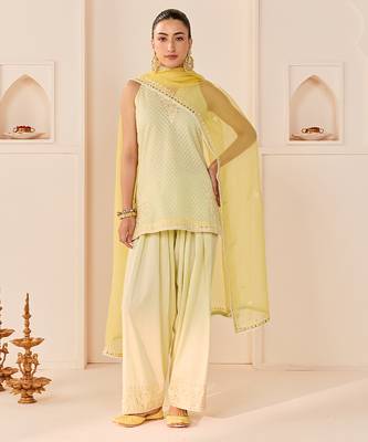 Mint green embroidered chanderi silk kurta set 1