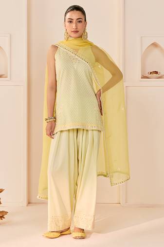 Mint green embroidered chanderi silk kurta set