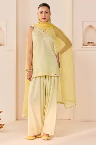 Mint green embroidered chanderi silk kurta set
