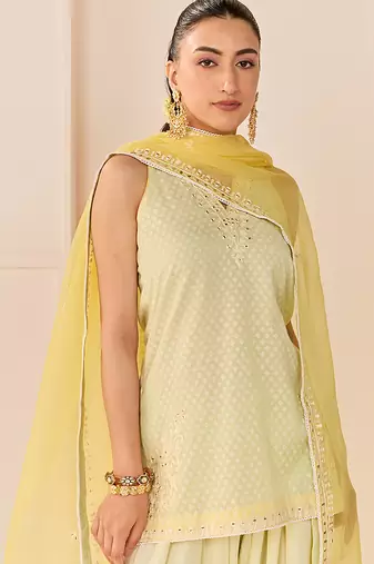 Mint green embroidered chanderi silk kurta set
