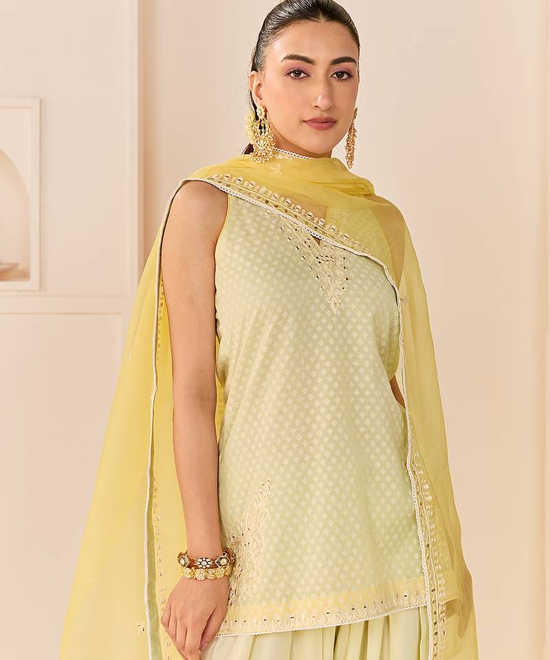 Mint green embroidered chanderi silk kurta set