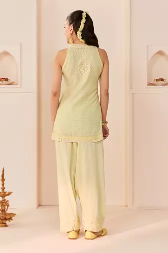 Mint green embroidered chanderi silk kurta set