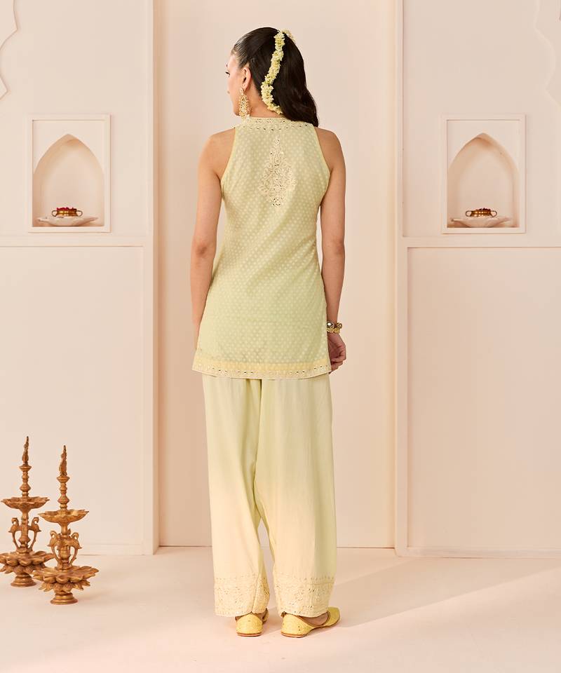 Mint green embroidered chanderi silk kurta set