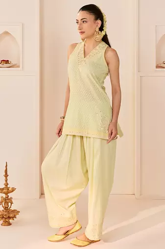 Mint green embroidered chanderi silk kurta set