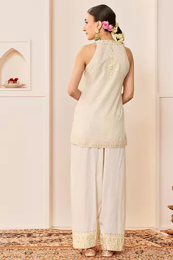 Daisy ivory embroidered chanderi silk kurta set