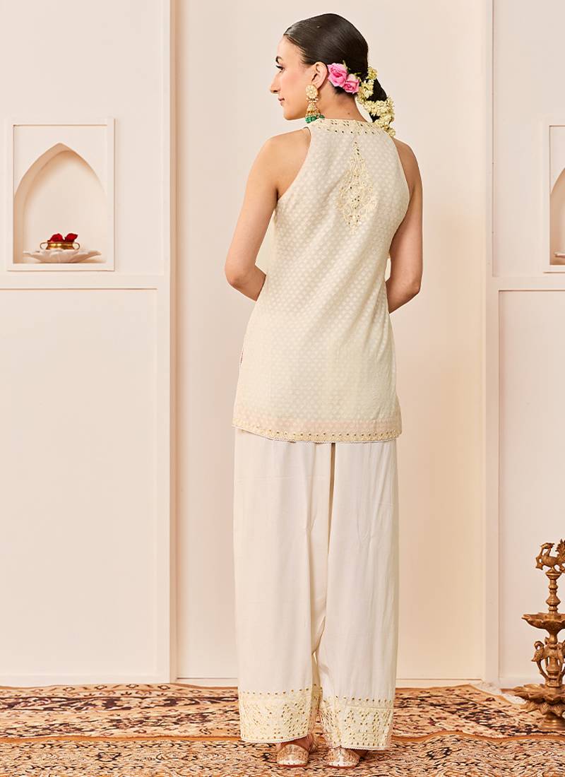 Daisy ivory embroidered chanderi silk kurta set