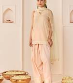 Carnation pink embroidered chanderi silk kurta set