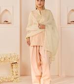 Carnation pink embroidered chanderi silk kurta set