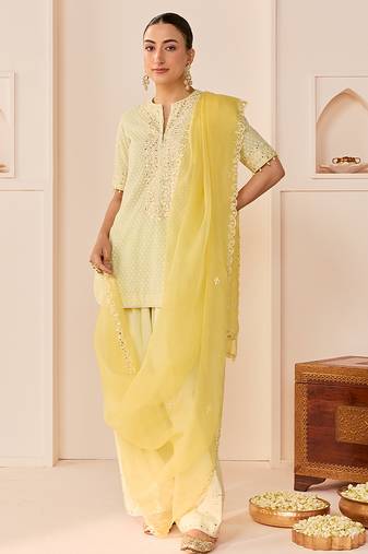 Mint green embroidered chanderi silk kurta set
