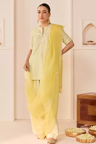 Mint green embroidered chanderi silk kurta set